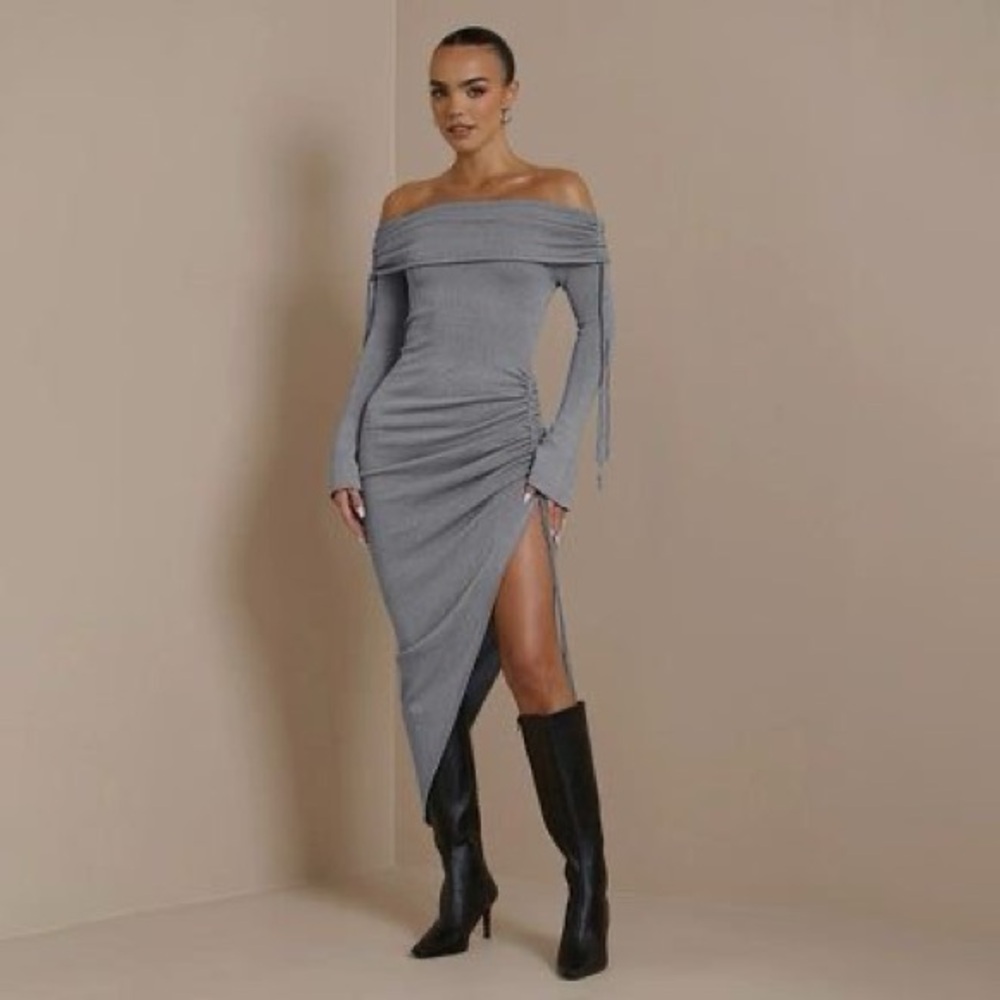 Elegant Off-Shoulder Gray Dress